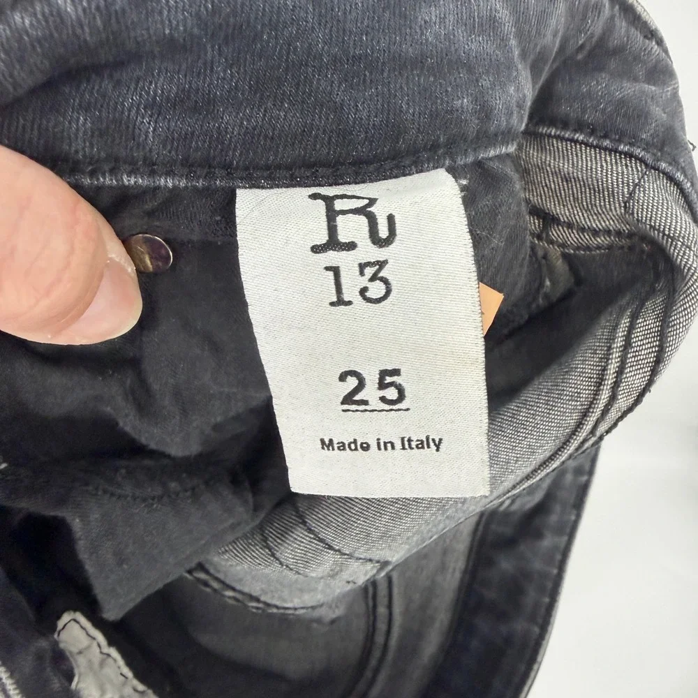 R13‎ Women Distressed Safety Pin Skinny Jeans Faded Black Made in Italy Size 25
